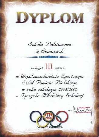 PODSUMOWANIE WSPÓŁZAWODNICTWA SPORTOWEGO SZKÓŁ POWIATU BIALSKIEGO *ŁOMAZY, 18.12.2009*